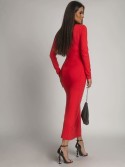 Smooth long-sleeved turtleneck dress, red FG678